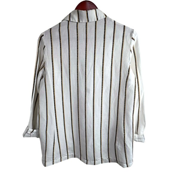 MNG Mango White Striped Linen Blend Double Breasted Blazer - Picture 5 of 8